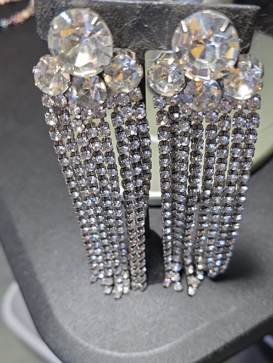 Crystal Rhinestone Fringe Drop Earrings - Silver Sparkle